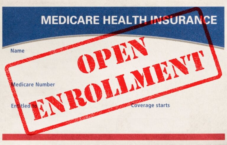 Medicare card with Open Enrollment stamp