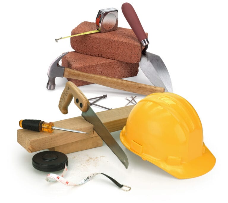 Home repair tools and hardhat