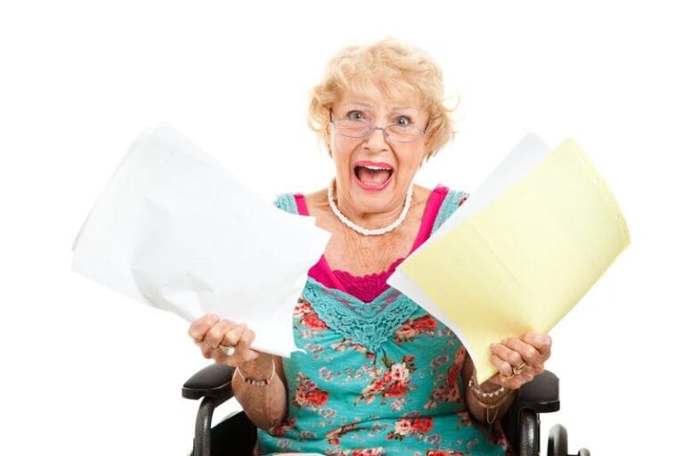 Aggravated woman with papers.
